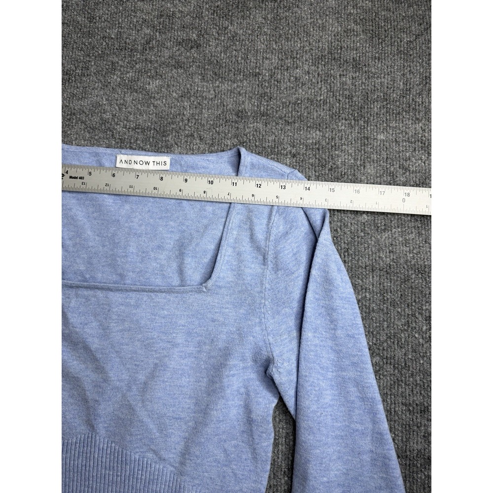 And Now This Blue Size XSmall Long Sleeve Blouse Square‎ Neck Sweater Crop Top - Picture 2 of 9